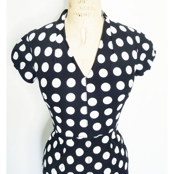 Betsey Johnson Womens Retro Black White Polka Dot Sheath Dress  Cap Sleeve - Picture 3 of 8